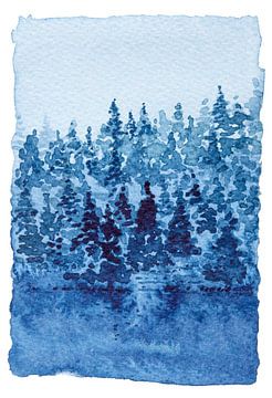 Am Rande des Nadelwaldes | Aquarellmalerei von WatercolorWall