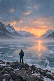 Wandelaars bij het Eissee – zonsopgang in het ijs van Albert Klee