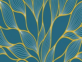 Bohemian Botanical Teal & Blattgold Kunstdruck von Artistic