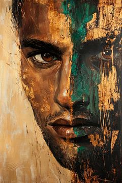 De helft van het gezicht in goud en groen - Expressief van Poster Art Shop
