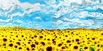Gele Zonnebloemen veld met prachtige lucht van Nicole Habets