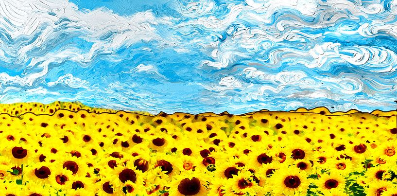 Champ de tournesol jaune avec un beau ciel par Nicole Habets