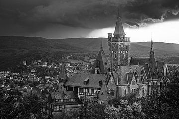 Wernigerode castle in black and white