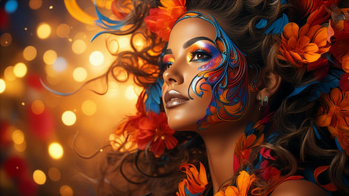 Brazilian beauty wearing a carnival mask and body paint