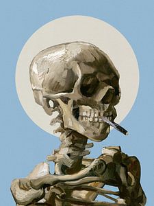 Skull with Burning Cigarette by Marja van den Hurk