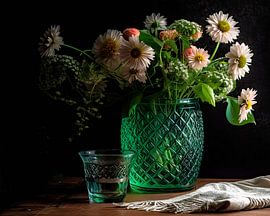 Classic green flower still life in glass vase