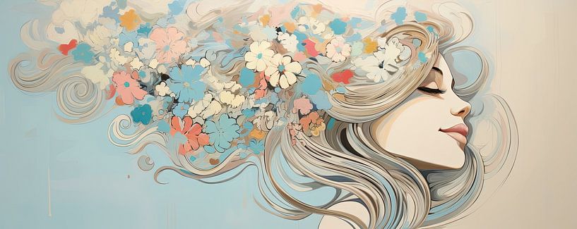 Portrait avec des fleurs par Art Merveilleux