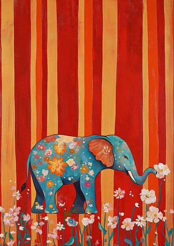 Joyeux éléphant avec des fleurs