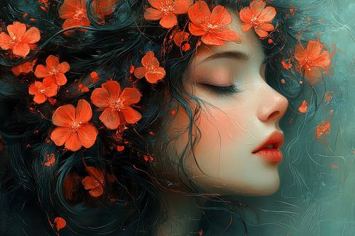 spirituele schilderkunst vrouw met bloemen