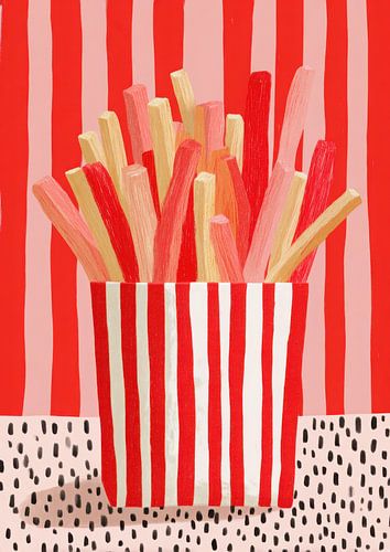 French fries in a red and white cardboard box