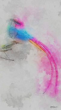 Digitales Aquarell eines bunten Vogels von Gelissen Artworks