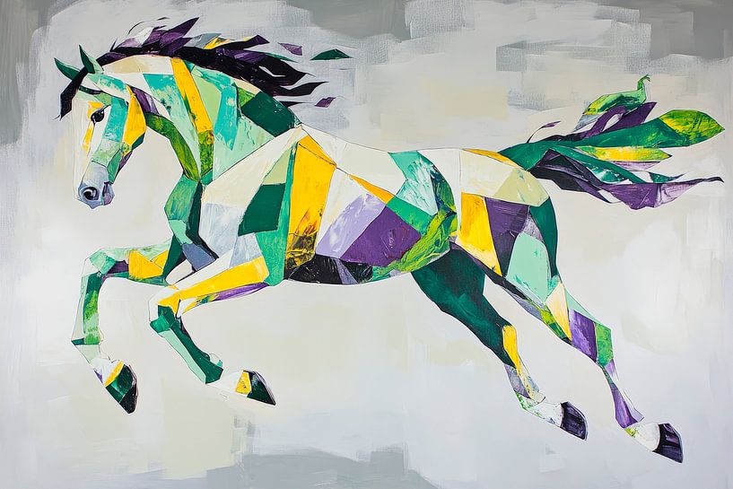 Kleurrijk springend paard - Geometrisch abstract van Poster Art Shop