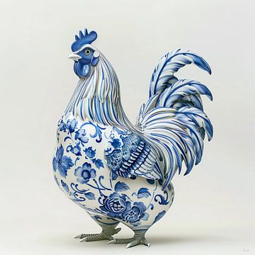 Poulet confortable en bleu de Delft sur Lauri Creates