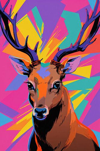 Kleurrijk hert in popart-stijl met abstracte achtergrond