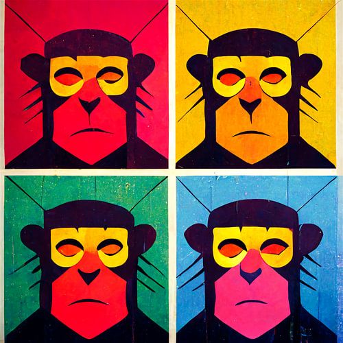 Colourful collage of four monkeys as a comic figure - pop art