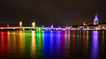 Kampen city bridge illuminated in rainbow colors