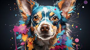 Schilderij van het gezicht van een Chihuahua-hondje met kleurrijke verfspatten van Animaflora PicsStock