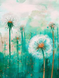 Modern painting of spent dandelions by Studio Pieternel
