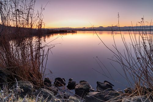 Doorkijkje naar het Amstelmeer op een koude ochtend