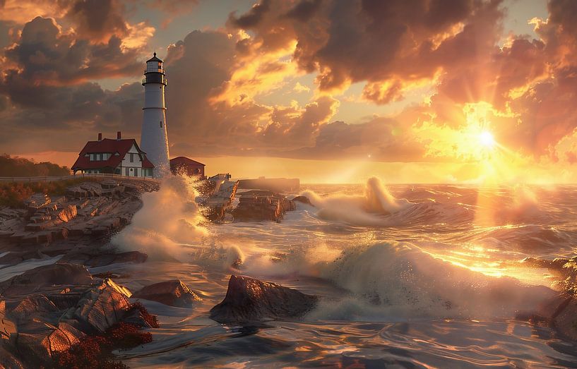 Wellen schlagen gegen Leuchtturm von fernlichtsicht