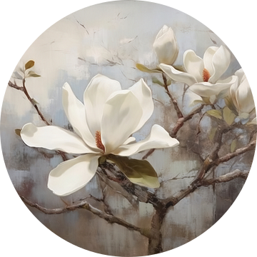 Bloesem Magnolia | Zwevende Sereniteit | Magnolia bloemen | Post-Impressionisme. van Blikvanger Schilderijen