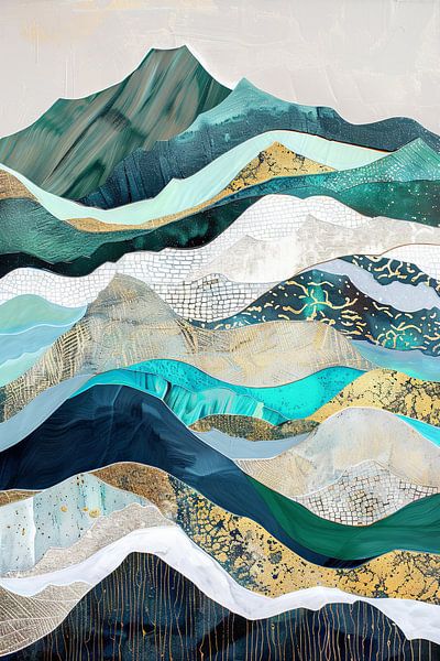 Mountain landscape in blue and gold - Abstract harmony by Poster Art Shop