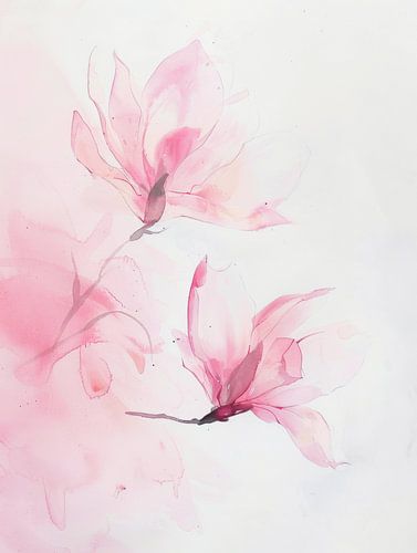 Zachtroze magnolia aquarel