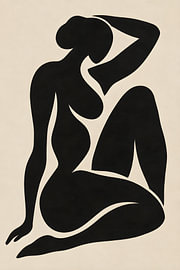 Black Nude Silhouette | Minimalist Abstract Female Figure Wall Art