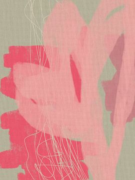 Roze bloem. Abstracte botanische gemengde techniek van Dina Dankers