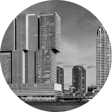 Skyline Rotterdam Kop van Zuid: blik op de Wilhelminapier (zwart-wit) van Rick Van der Poorten