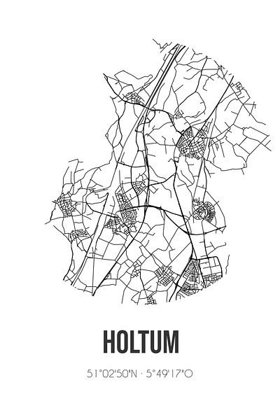 Holtum (Limburg) | Landkaart | Zwart-wit van Stad & Wand
