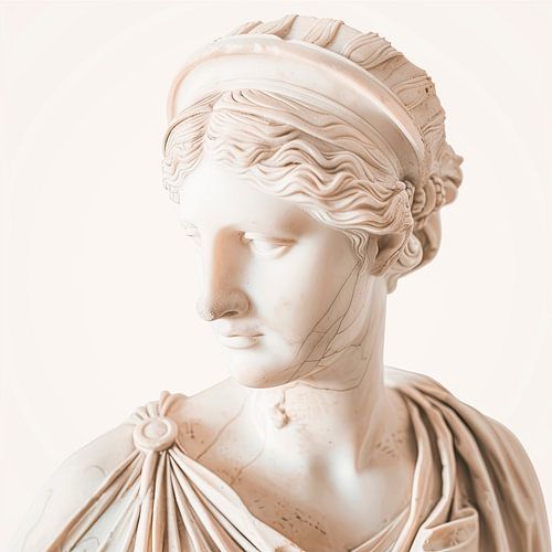 Tijdloos vrouwenportret in zacht rose marmer