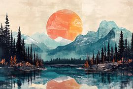 Abstrakte Landschaft mit Wald und Hügeln