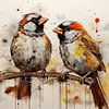 Aquarelle d'oiseaux | Moineaux sur Peintures accrocheuses