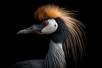 Grijze Kroonkraanvogel Zwarte Achtergrond van Digitale Schilderijen