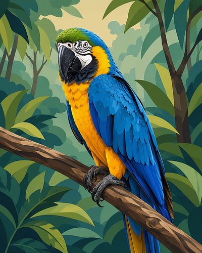 Blauw-gele ara in het tropisch regenwoud