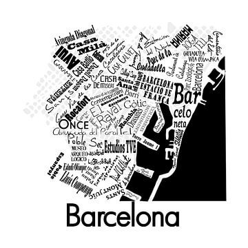Eine typografische Darstellung des Grundrisses von Barcelona. die Straßen und Sehenswürdigkeiten wie