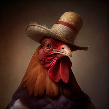 Stattliches Porträt eines Hahns mit Hut. Teil 1 von Maarten Knops