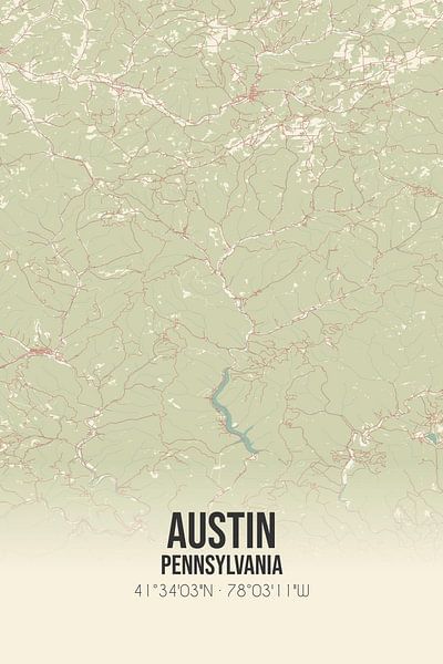 Vintage landkaart van Austin (Pennsylvania), USA. van Stad & Wand