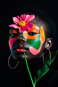 Floral face painting in black. by Poster Art Shop