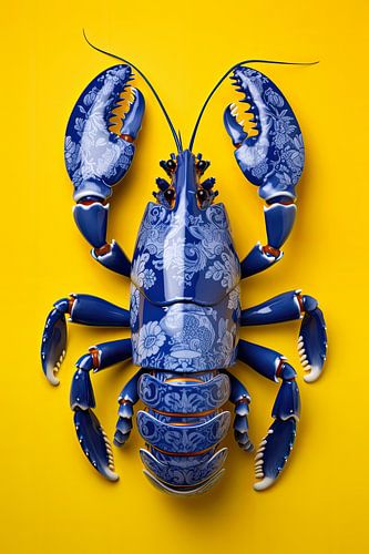 Lobster Luxe - blue lobster on yellow by Marianne Ottemann - OTTI