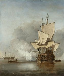 Peinture VOC : Le coup de canon, Willem van de Velde (II), vers 1680 