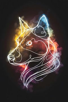 Wolfssilhouette mit abstraktem Farbspektrum von De Muurdecoratie