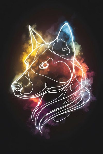 Silhouette de loup avec spectre de couleurs abstrait par Art & Soul Creations