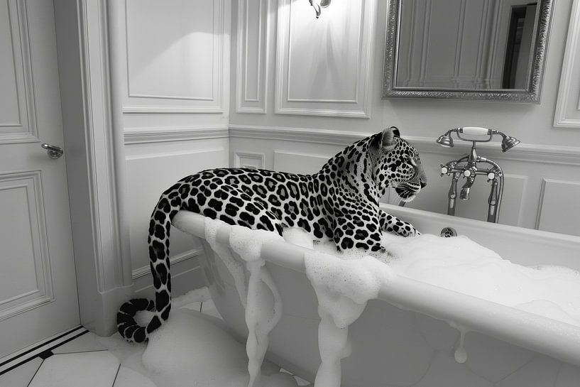 Eleganter Leopard im Badezimmer von Poster Art Shop