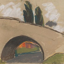 Dorfbrücke über einen Fluss (1930) von Zoltán Palugyay von Peter Balan