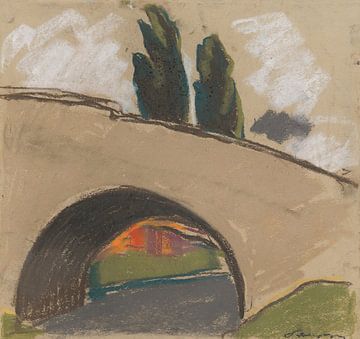 Dorfbrücke über einen Fluss (1930) von Zoltán Palugyay von Peter Balan