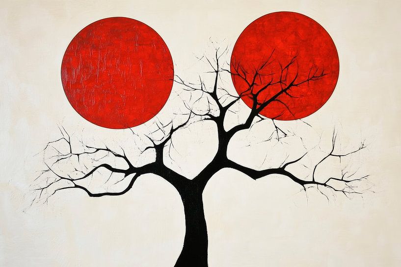 Tree and red circles - Minimalist by Poster Art Shop