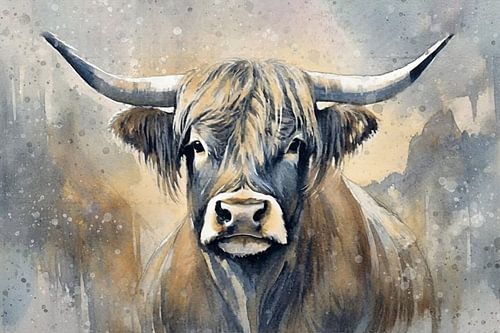 Schilderij Schotse hooglander stoer