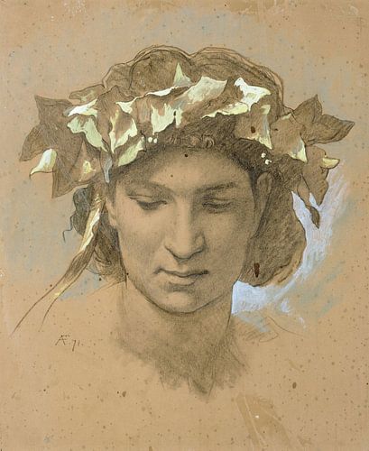 Anselm Feuerbach~Vrouwelijk hoofd, gekroond met ivy Study voor het schilderij Plato 8217s Banquet (1